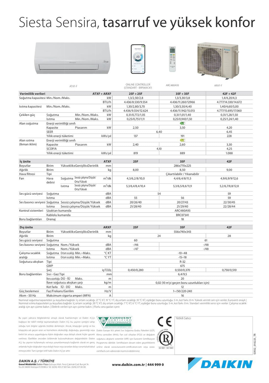 DAİKİN Klima | Siesta Sensira (9000-12000-14000-18000-24000 BTU/H) (3 YIL TAM GARANTİ)